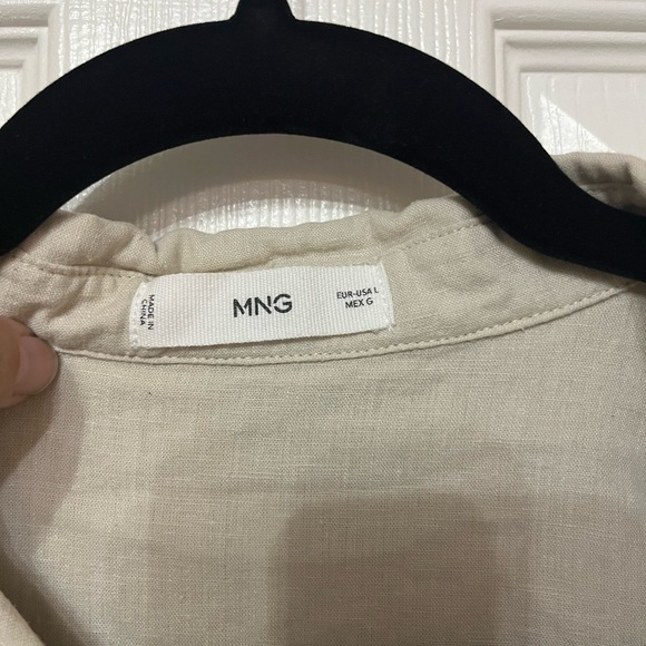 MANGO Cotton linen blend shirt short sleeve button down size large in color sand - Picture 5 of 8